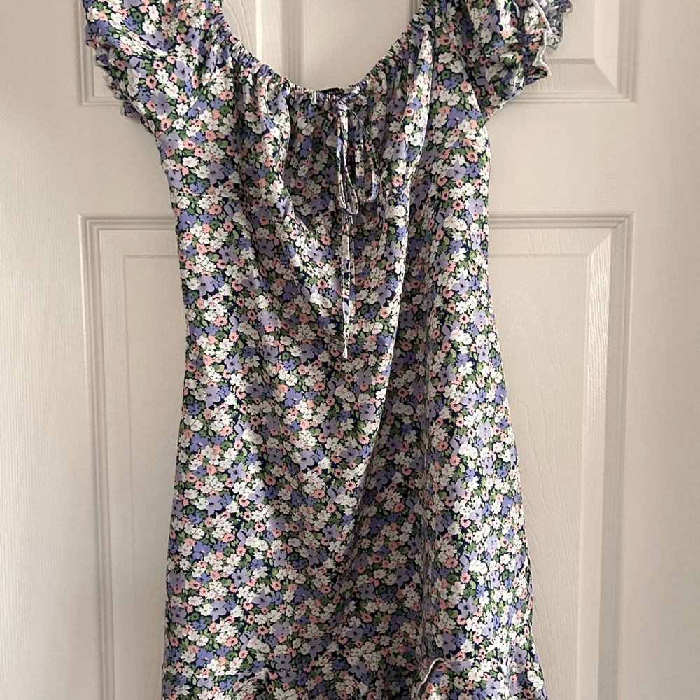 SHEIN Blue and Pink Ruched Puff Sleeve Mini Dress - Picture 2 of 7